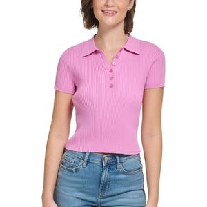 New Y2K Calvin Klein Hot Pink Cotton Cropped Ribbed Polo Top Large